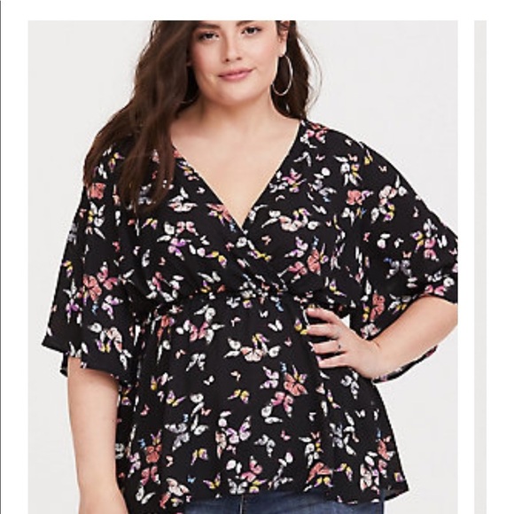 TORRID LILY BLACK BUTTERFLY BABYDOLL BLOUSE 2x - Picture 1 of 4